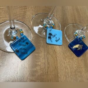 Wine Glass Charms, Beach-Themed, Set of 3